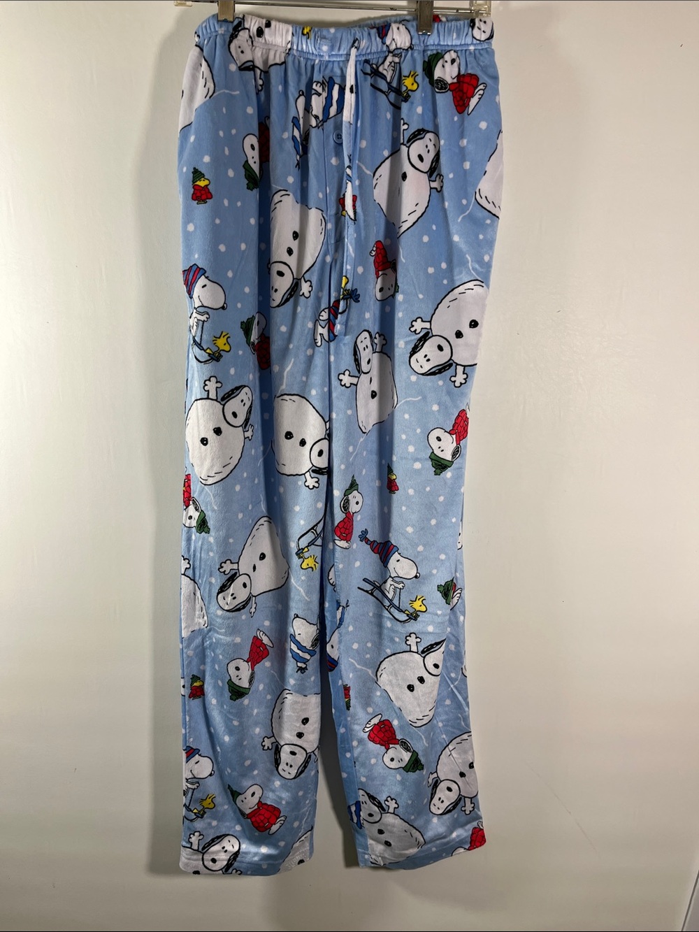 Peanuts Light Blue Snoopy & Woodstock Fleece Pajama Bottoms Size Large